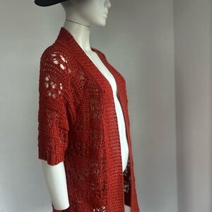 chelsea & theodore Women's Open Knit Cardigan knitting Sweater - Red M